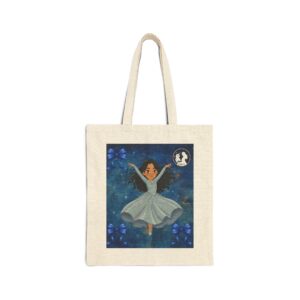 Girl in Blue Dress Tote Bag | Whimsical Night Sky Illustration