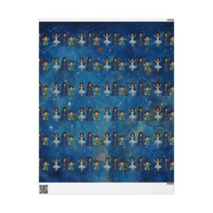 Cute Diverse Women Pattern Wrapping Paper | Holiday Blue Starry Background